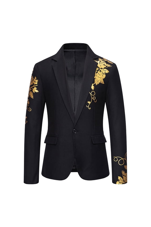 Hanes Mens Luxurious Gold Bronzing Blazers Slim Fit Long Sleeve Suit Jacket Sport Coats for Wedding formal Business-Black L