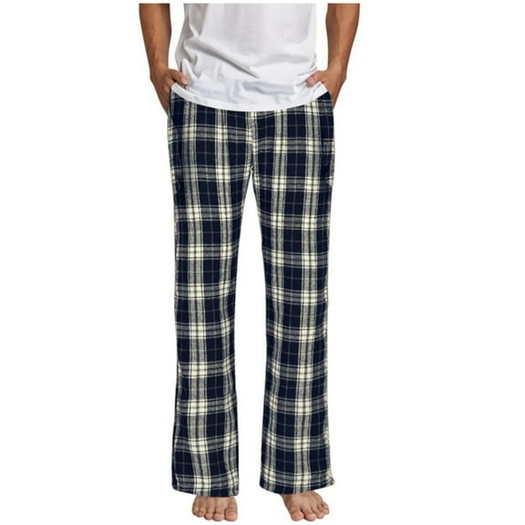 Aimik Mens Pajama Pants Long Sleep Pants Soft Elastic Waist Pajama Bottoms Plaid Lounge Pants with 2 Pockets-Navy S