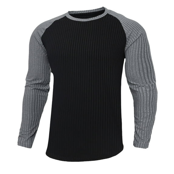 Aimik Hanes Mens Raglan Long Sleeve Tshirt Casual Vintage Baseball Jersey Tee Muscle Gym Workout Athletic Shirt Soft Basic Tops-Black XL