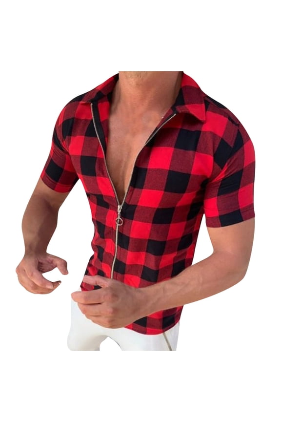 Hanes Mens Shirts Clearance,Mens Short Sleeve Flannel Camp Shirts Causal Button Down Plaid Designer Shirts Slim Fit Mens Dress Shirt Red XXL