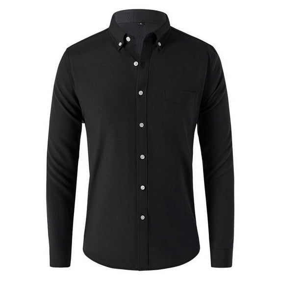 Aimik Hanes Mens Stretch Slim Fit Dress Shirts Well-Fitted Lightweight Soft Long Sleeve Casual Button Down Shirts-Black XL