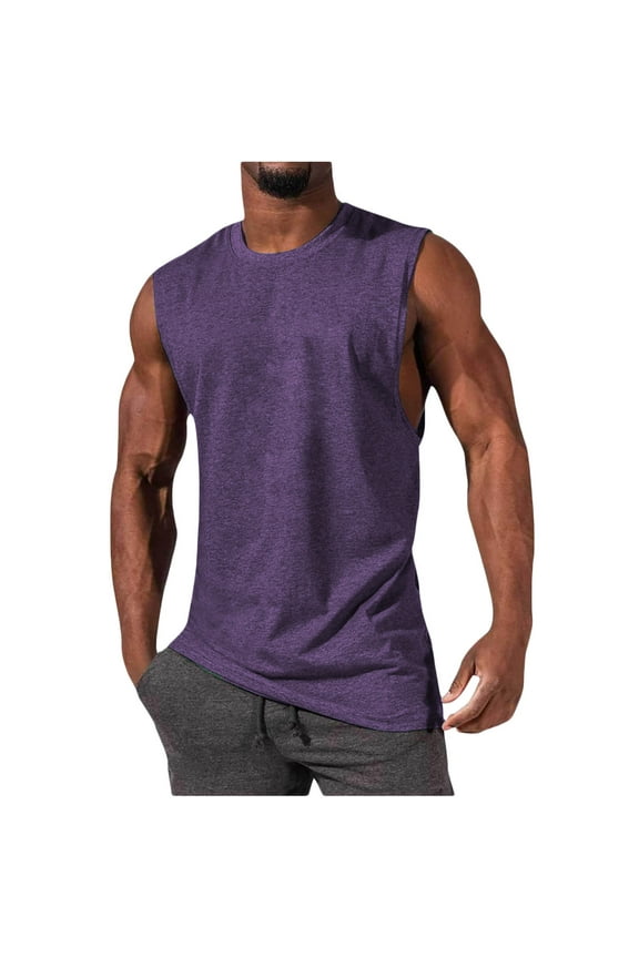 Hanes Mens Summer Beach Tank Top Hawaiian Palm Tree Print Sleeveless Basic Muscle Tee Vacation Tops-Purple M