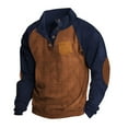 thumbnail image 1 of Aimik Hanes Mens Sweatshirt Corduroy Tactical Henley Shirts Casual Long Sleeve Elbow Patche Pullover Mock Neck Buttons Polo Shirts-Coffee XXL, 1 of 5