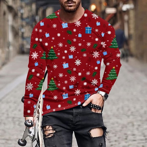 Aimik Mens Ugly Christmas Sweaters Casual Christmas Print Pullover Crew Neck Long Sleeve Shirts Fashion Oversized Sweatshirts-Multicolor XL