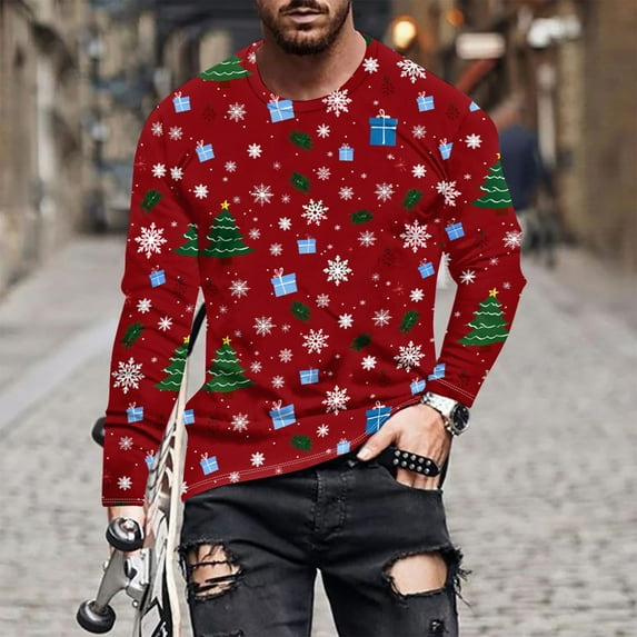 Aimik Hanes Mens Ugly Christmas Sweaters Casual Christmas Print Pullover Crew Neck Long Sleeve Shirts Fashion Oversized Sweatshirts-Multicolor XXL