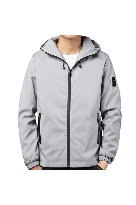 Mens Waterproof Lightweight Rain Jacket Breathable Active Outdoor Hooded Raincoat Casual Trendy Jackets Work Jacket-Gray XXXL