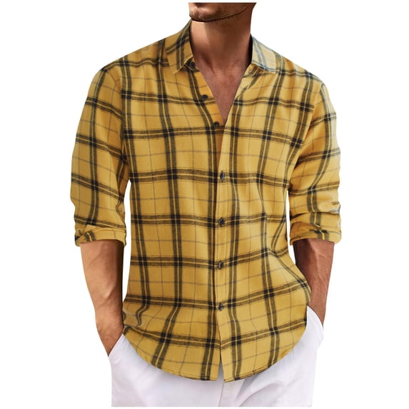 Aimik Hanes Oversized Button Down Shirts for Men Office Work Shirts Comfort Flex Shirt Western Shirts Business Casual Outfits-Yellow XL