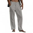 thumbnail image 1 of Aimik Hanes Plus Size Linen Pants Mens Big and Tall Beach Loose Fit Casual Summer Elastic Waist Drawstring Baggy Trousers with Pockets Gray L, 1 of 4