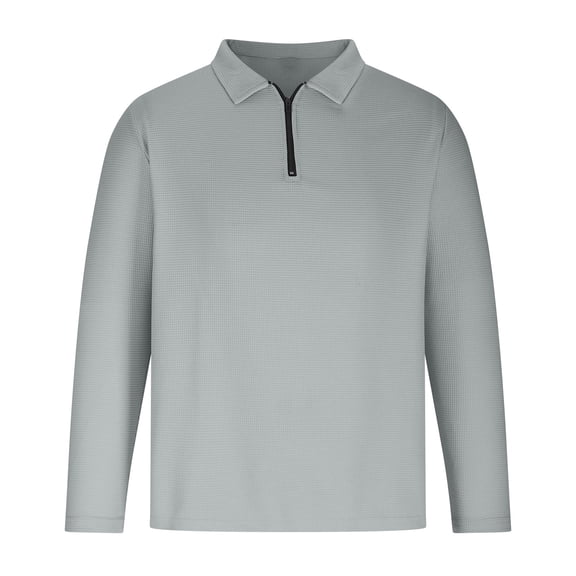 Aimik Hanes Slim Fit Polo Shirts for Men Basic Quarter Zip Long Sleeve Polo Shirts Breathable Collared Performance Pullover-Gray S