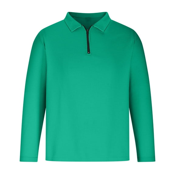 Aimik Hanes Slim Fit Polo Shirts for Men Basic Quarter Zip Long Sleeve Polo Shirts Breathable Collared Performance Pullover-Green S