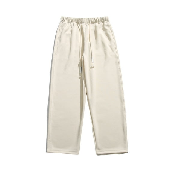 Aimik Hanes Sweatpants for Men Big and Tall Mens Casual Sports Pants Wide Leg Straight Loose Sweatpants Workout Pants Cotton Linen Pants Neutral Soft Long Baggy Trousers Beige M