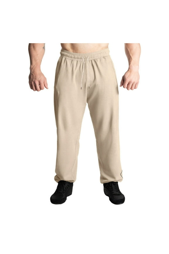 Hanes Sweatpants for Men Elastic Waist Drawstring Sports Pants Workout Hiking Casual Cinch Bottom Trousers Loose Fit Comfy with Pockets-Beige XXXL