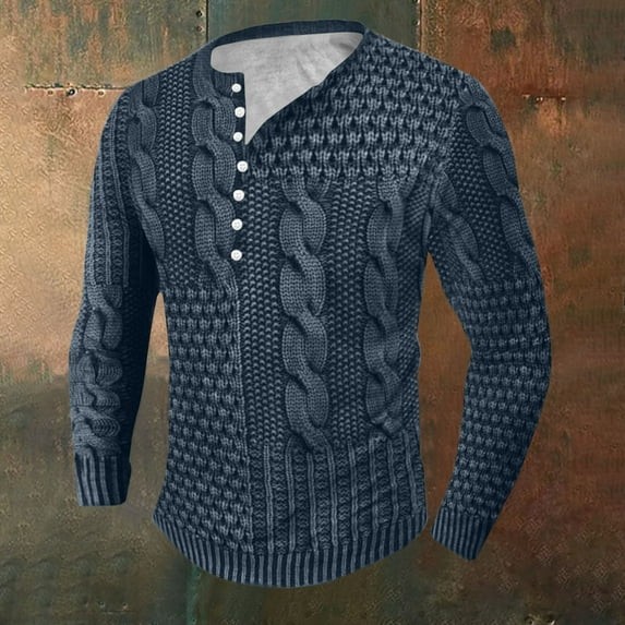 Aimik Up to 65% off Men Print Stand Collar Pullover Tops Casual Fashion 7 Button V Neck Tshirt Loose Vintage Sweatshirt-Dark Blue XXL