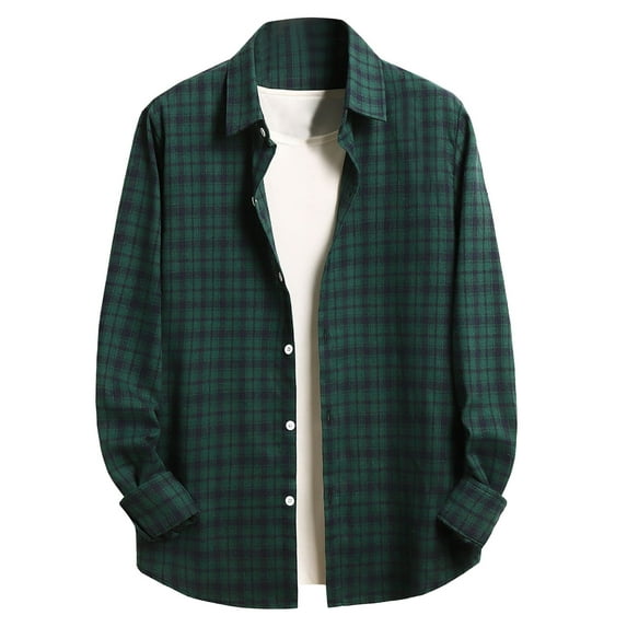 Aimik Hanes Up to 65% off Clearance Men's All Cotton Flannel Shirt,Long Sleeve Casual Button Up Plaid Shirt,Brushed Soft Outdoor Shirts-Green XXL