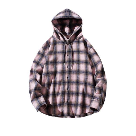 Aimik Hanes Up to 65% off Clearance Men's Button Down Fashion Hoodies Fleece Sherpa Lined Winter Warm Sweatshirt Plaid Flannel Hooded-Pink L