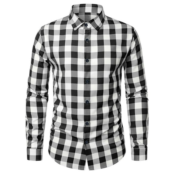 Aimik Hanes Up to 65% off Clearance Men's Casual Plaid Dress Shirt Checkered Button Down Shirts Long Sleeve Classical Shirt-Black M