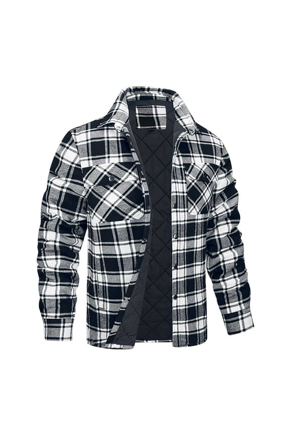 Hanes Up to 65% off Clearance Men's Flannel Shirt Jacket with Quilted Lined Long Sleeve Plaid Coat Button Down Thick Outwear Winter-Black XXXL