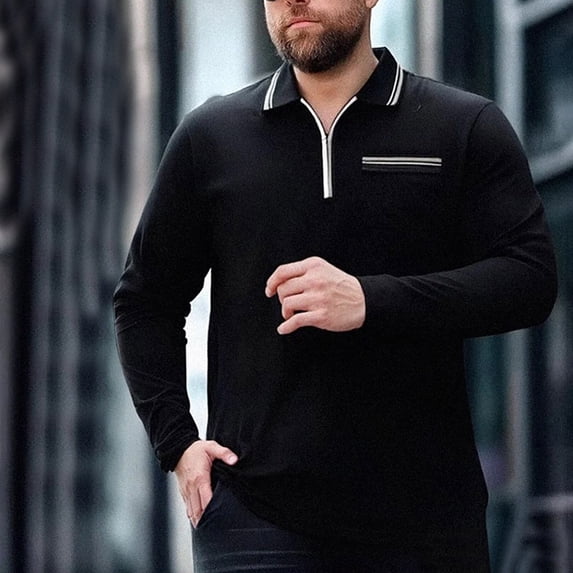Aimik Hanes Up to 65% off Clearance Mens Casual Slim Fit Polo Shirt Tops Lightweight Longsleeve Basic Designed 1/4 Zip Shirts-Black XXXL