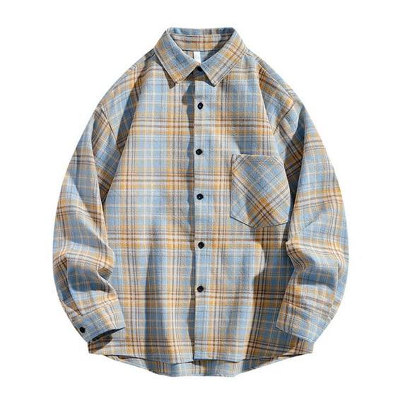 Aimik Hanes Up to 65% off Clearance Mens Flannel Shirts Long Sleeve Regular Fit Lightweight Plaid Button Down Casual Shirt with Pockets-Yellow XL