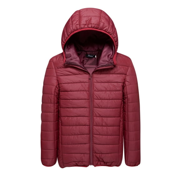 Aimik Winter Puffer Jackets Men's Hooded Puffer Water-Repellent Down Alternative Jacket Insulated Lightweight Windbreaker Quilted Coat-Wine XXXL