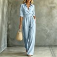 thumbnail image 1 of Aimik Jumpsuits for Women Fashion 3/4 Sleeve Lapel Belted Wide Leg Jumpsuits Summer Fall Womens One Piece Overalls, 1 of 6