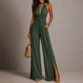 thumbnail image 1 of Aimik Jumpsuits for Women Trendy Sleeveless Halter Ruched Wide Leg Jumpsuits Fall Fashion Dressy Womens One Piece Rompers for Vacation, 1 of 6