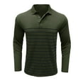 thumbnail image 1 of Aimik Long Sleeve Polo Shirts for Men S - 2Xl Slim Fit Collared Cotton Blend Full Sleeve Casual Workwear Shirt Sporty Striped Printed Lapel Polo Shirts-Army Green M, 1 of 6