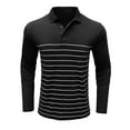 thumbnail image 1 of Aimik Long Sleeve Polo Shirts for Men S - 2Xl Slim Fit Collared Cotton Blend Full Sleeve Casual Workwear Shirt Sporty Striped Printed Lapel Polo Shirts-Black L, 1 of 6