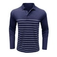 thumbnail image 1 of Aimik Long Sleeve Polo Shirts for Men S - 2Xl Slim Fit Collared Cotton Blend Full Sleeve Casual Workwear Shirt Sporty Striped Printed Lapel Polo Shirts-Sapphire Blue L, 1 of 6