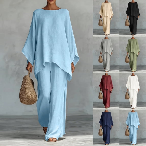 Aimik Lounge Outfit Sets Women Oversized Short Sleeve Tunic Top and Wide Leg Pants Set Summer Casual 2 Piece Sets for Women