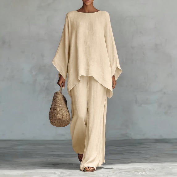 Aimik Lounge Outfit Sets Women Oversized Short Sleeve Tunic Top and Wide Leg Pants Set Summer Casual 2 Piece Sets for Women