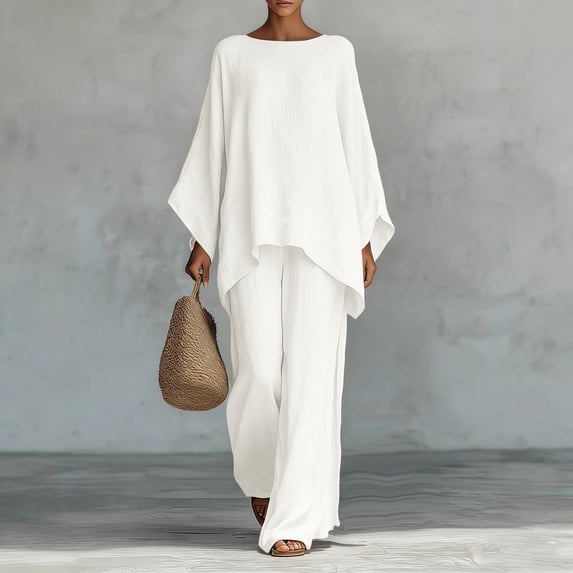 Aimik Lounge Outfit Sets Women Oversized Short Sleeve Tunic Top and Wide Leg Pants Set Summer Casual 2 Piece Sets for Women