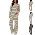 thumbnail image 1 of Aimik Lounge Sets for Women Striped Long Sleeve Crewneck Top and Wide Leg Long Pants Set Fall Winter Casual Womens Striped Set, 1 of 6