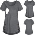 thumbnail image 1 of Aimik Maternity Crew Neck Layered Breast-Feeding Tops Pregnant Short Sleeves Shirts Woman Solid Breastfeeding Clothes Nursing Tunic Blouse, 1 of 8