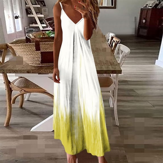 Aimik Maxi Sundress for Women Summer Printed Everyday Maxi Dress Ankle Length Draped Fabric Breathable Comfort Outdoor Dress