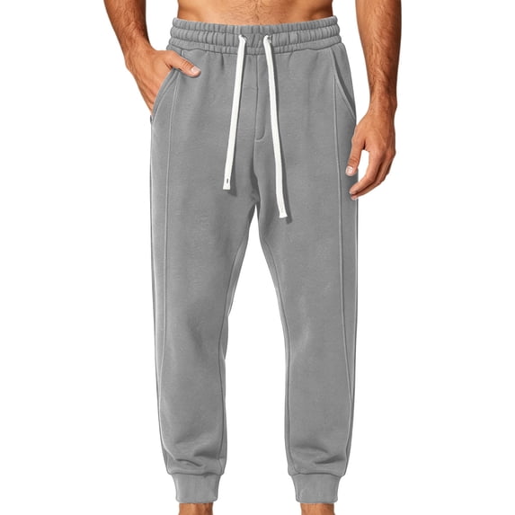 Aimik Men's 100%Cotton Jogger Sweatpants Relaxed Drawstring Cuffed Trousers Cozy Warm Pants for Autumn Winter Workout and Lounge