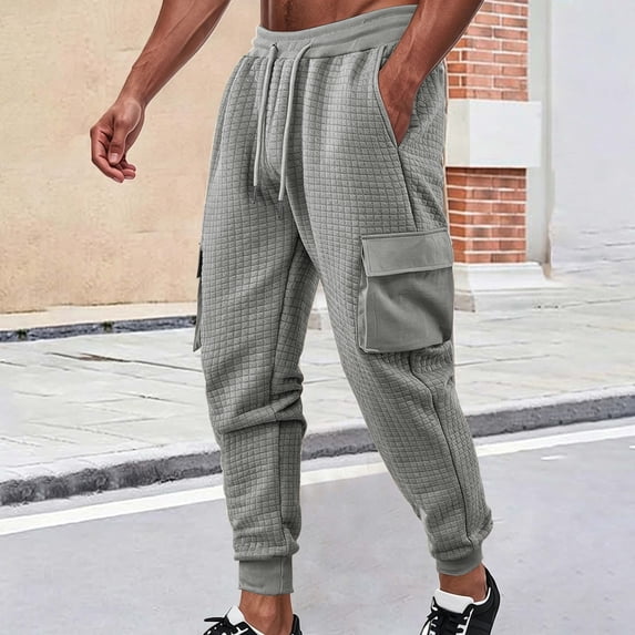 Aimik Men's 100%Cotton Waffle Knit Joggers Cargo Pant with Pocket Drawstring Soft Warm Elastic Sweatpants for Fall Winter