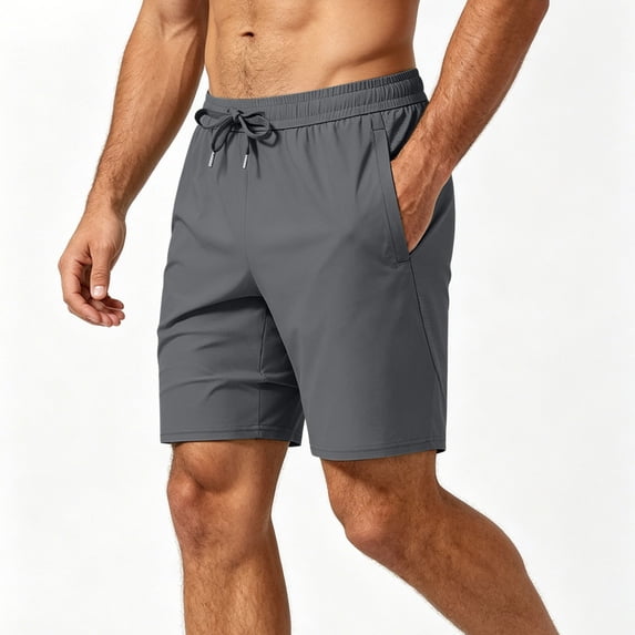 Aimik Men's Athletic Drawstring Shorts Side Zipper Pockets Stretch Fabric Summer Sports Shorts for Gym Workout