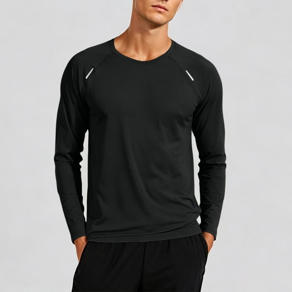 Aimik Men's Athletic Long Sleeve Running Shirt Raglan Sleeve Reflective Contrast Stitching Quick Dry Moisture Wicking Top