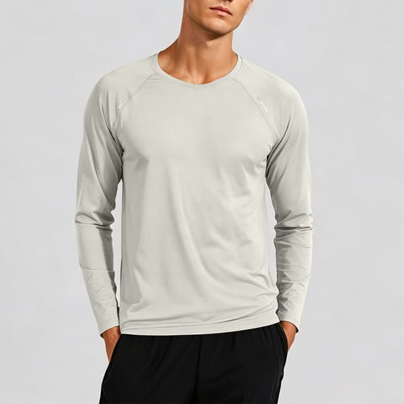 Aimik Men's Athletic Long Sleeve Running Shirt Raglan Sleeve Reflective Contrast Stitching Quick Dry Moisture Wicking Top