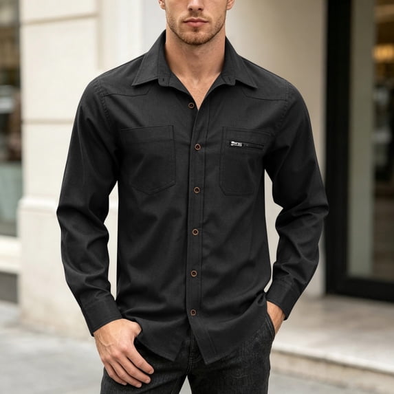 Aimik Men's Basic Button Down Shirt with Double Chest Pockets Long Sleeve Turndown Collar Urban Fashion Shirt for Daily Outfit