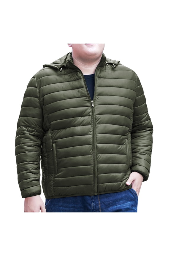 Men's Big and Tall Lightweight Puffer Down Jackets Detachable Hood Water-Resistant Winter Coat Hooded Insulated for Travel Ski-Army Green XXXXXL