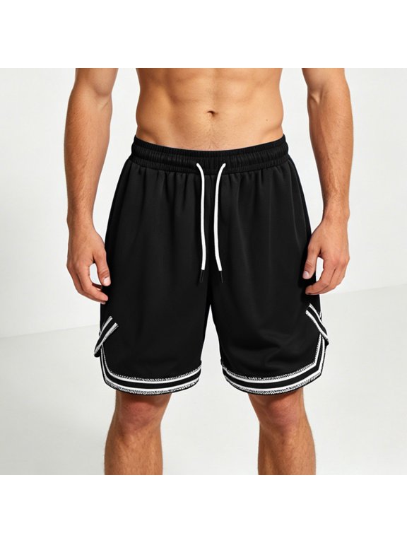 Men's Classic Basketball Shorts Striped Hem Summer Quick-Dry Game Shorts for Team Sports Running Outdoor Athletic Activities
