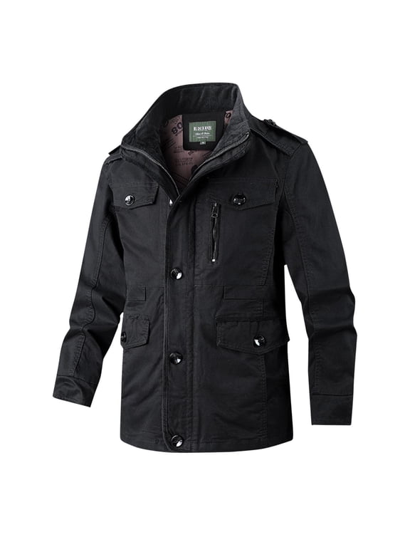 Men's Cotton Lightweight Multi Pockets Zip Front Stand Collar Military Jackets Windbreaker Hiking Cargo Casual Jacket Coat