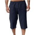 thumbnail image 1 of Aimik Men's Cotton Linen 3/4 Capri Pants Drawstring Cropped Trousers Breathable Lightweight Summer Cropped Pant for Beach Vacation, 1 of 5