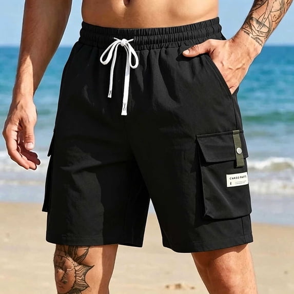 Aimik Men's Drawstring Cargo Shorts Side Flap Pockets Relaxed Fit Summer Shorts for Outdoor Weekend Casual Streetwear