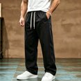 thumbnail image 1 of Aimik Men's Drawstring Casual Trousers Straight Leg Relaxed Pants Lightweight Breathable Long Pant for Summer Daily Commute, 1 of 6