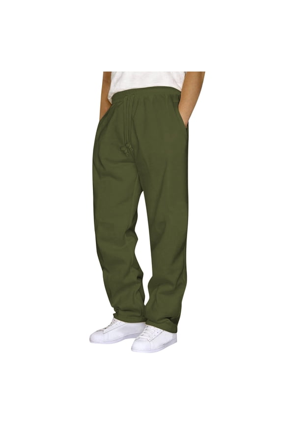 Men's Drawstring Sweatpants Elastic Waist Jogging Pants with Pockets Gym Lounge Pants Relaxed Outdoor Trousers -Army Green M