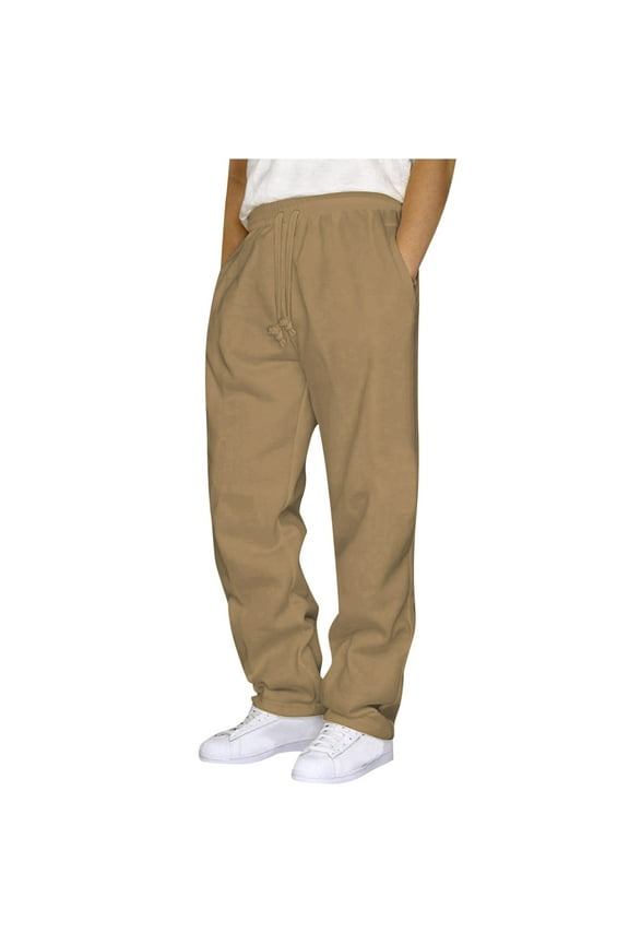 Men's Drawstring Sweatpants Elastic Waist Jogging Pants with Pockets Gym Lounge Pants Relaxed Outdoor Trousers -Khaki XL