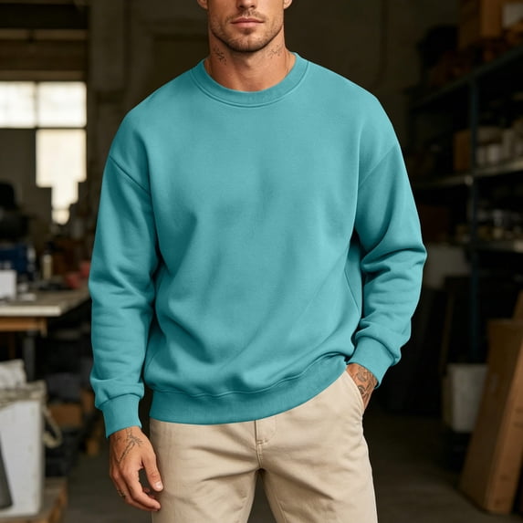 Aimik Men's Fleece Lined Crew Neck Long Sleeve Sweatshirt Heavyweight Solid Casual Pullover Fashion Comfort Top for Fall Winter